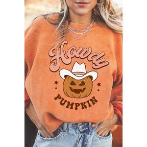 Azura Exchange  Orange Howdy Pumpkin Halloween Graphic Corded Sweatshirt